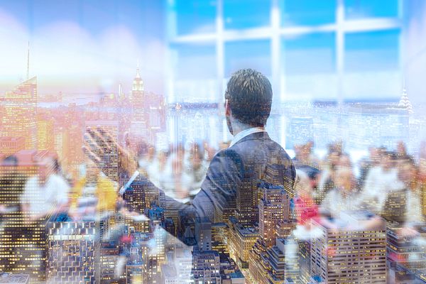 Image of business executive giving a presentation. 