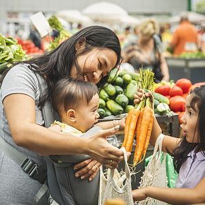 Mom and kids shopping