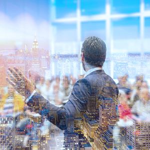 Image of business executive giving a presentation. 