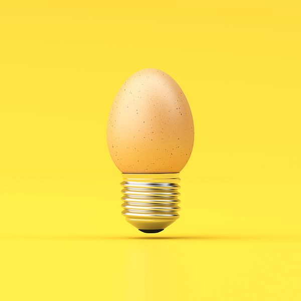 Image of an egg lightbulb to represent health innovation. 
