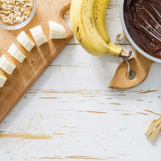 Image of bananas and chocolate for Westin's recipe for Chocolate-Covered Banana Lollipops. 