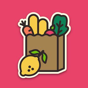 A bag of groceries with good food spilling out. Icon used on Good Food Collective landing page. 