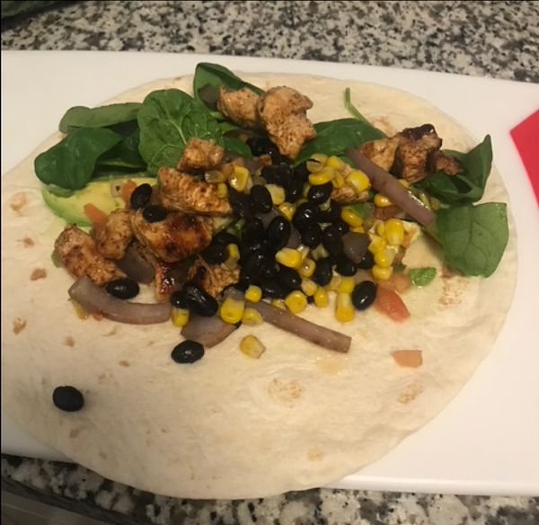 A meal prepared by Nancy Roman's son, using FitMenCook. 