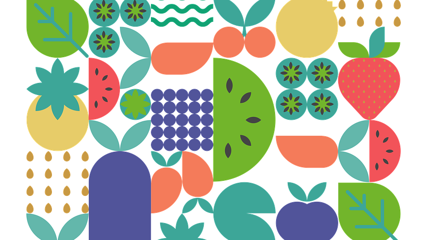 Colorful fruits and vegetable illustrations