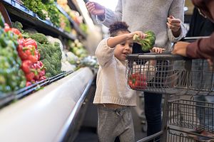 Little girl grocery shopping