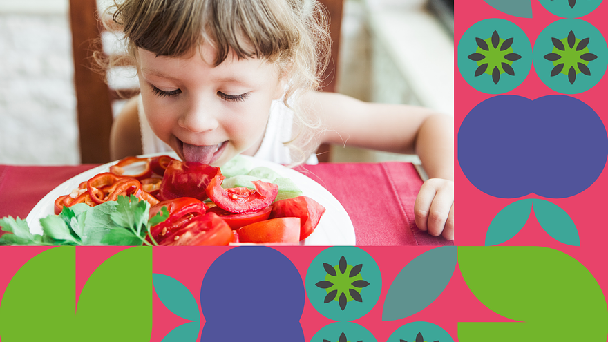 A child enjoying their food with the Good Illustrations in the background