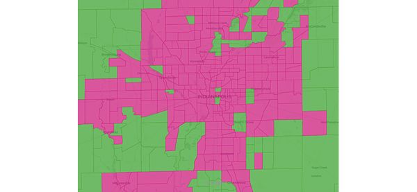 From the Food Equity Opportunity map: The purple areas of this map represent areas of opportunity within Marion County, Indiana.
